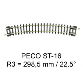 PECO ST-16 - rail courbe rayon 298.5 mm 22.5 degrés code 80 échelle N