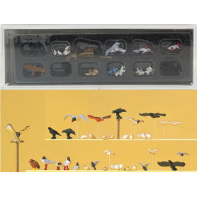 PREISER 10169 - pigeons, mouettes, corneilles et oiseaux de proie - HO 1/87
